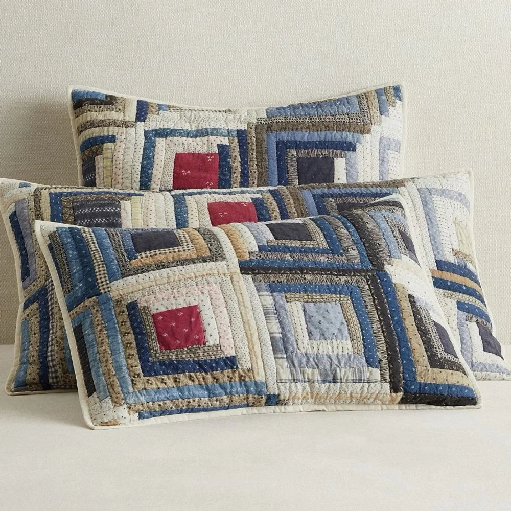 Pottery Barn Lassen Handcrafted Quilted Sham Euro Size Set of 2 Patchwork NEW